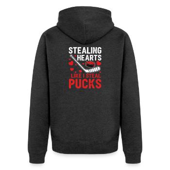 Herzen Stehlen wie Pucks - Unisex Premium Bio Zip Hoodie - Anthrazit meliert - Hinten - Nico (187cm)