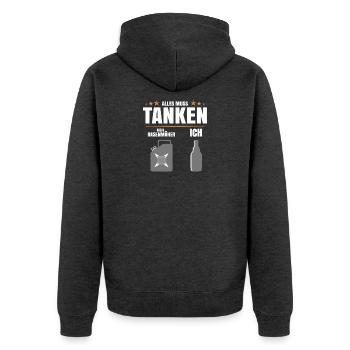 Alles muss tanken - Unisex Premium Bio Zip Hoodie - Anthrazit meliert - Hinten - Nico (187cm)