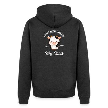 Niedliche Kuhtherapie - Unisex Premium Bio Zip Hoodie - Anthrazit meliert - Hinten - Nico (187cm)