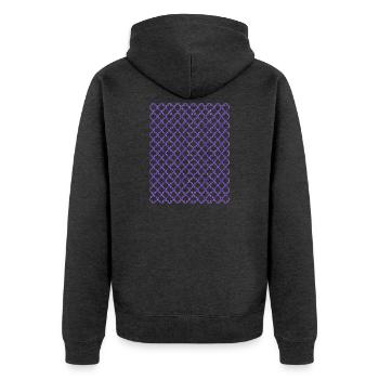 Lila Quatrefoil-Gitter Muster - Unisex Premium Bio Zip Hoodie - Anthrazit meliert - Hinten - Nico (187cm)