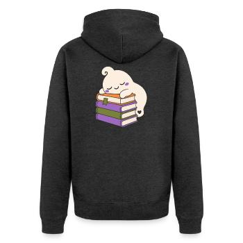 Schlafender Halloween Geist mit Büchern - Unisex Premium Bio Zip Hoodie - Anthrazit meliert - Hinten - Nico (187cm)