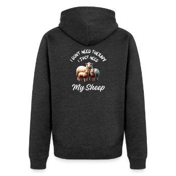 Realistische Schafs-Schaf-Lammer - Unisex Premium Bio Zip Hoodie - Anthrazit meliert - Hinten - Nico (187cm)