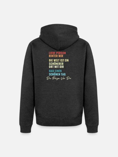 Liebe Person hinter mir - Unisex Premium Bio Zip Hoodie - Anthrazit meliert