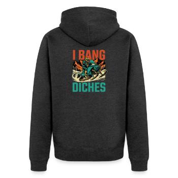 Ditch Banging Schlittenfahrer – Schneemobil Schneemobilfahren - Unisex Premium Bio Zip Hoodie - Anthrazit meliert - Hinten - Nico (187cm)