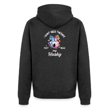 Lebendiger sibirischer Husky-Splash - Unisex Premium Bio Zip Hoodie - Anthrazit meliert - Hinten - Nico (187cm)