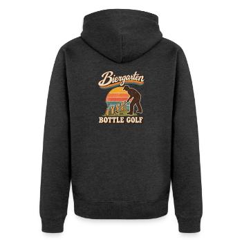 Biergarten Bottle Golf Retro - Unisex Premium Bio Zip Hoodie - Anthrazit meliert - Hinten - Nico (187cm)