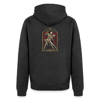 L’Amoureux – Die Liebenden Tarot Skelett - Unisex Premium Bio Zip Hoodie - Anthrazit meliert - Hinten - Nico (187cm)