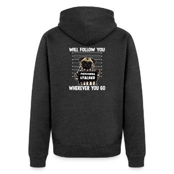 Lustiges Mops Meme T, Outfit für Frauchen  - Unisex Premium Bio Zip Hoodie - Anthrazit meliert - Hinten - Nico (187cm)