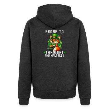 Anfällig für Streiche und Unsinn, lustiger Fuchs - Unisex Premium Bio Zip Hoodie - Anthrazit meliert - Hinten - Nico (187cm)