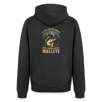 Es ist alles Spaß und Spiel, bis jemand einen Walle verliert - Unisex Premium Bio Zip Hoodie - Anthrazit meliert - Hinten - Nico (187cm)