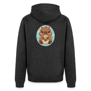 Capybara Boba Tea Kawaii Niedlich Tierliebhaber - Unisex Premium Bio Zip Hoodie - Anthrazit meliert - Hinten - Nico (187cm)