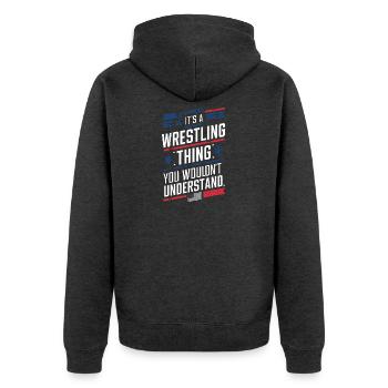Das ist eine Wrestling-Sache, die du nicht verstehen würdest - Unisex Premium Bio Zip Hoodie - Anthrazit meliert - Hinten - Nico (187cm)