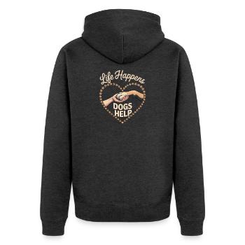 Life Happens Hunde helfen Hundeliebhaber-Design - Unisex Premium Bio Zip Hoodie - Anthrazit meliert - Hinten - Nico (187cm)
