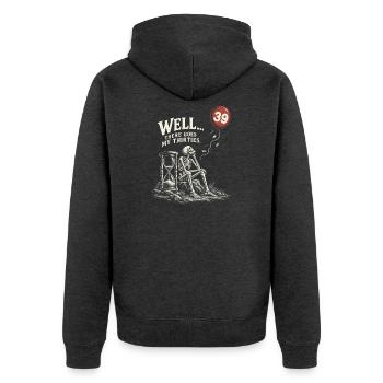40 Geburtstag Skelett Schwarzer Humor Geschenkidee - Unisex Premium Bio Zip Hoodie - Anthrazit meliert - Hinten - Nico (187cm)