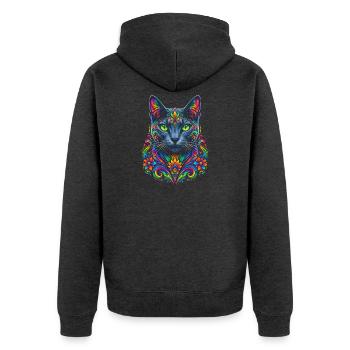 Stellar-Floral-Prisma-Katze - Unisex Premium Bio Zip Hoodie - Anthrazit meliert - Hinten - Nico (187cm)