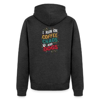 Ich laufe auf Kaffee, Chaos und Hunde – lustiges Zitat - Unisex Premium Bio Zip Hoodie - Anthrazit meliert - Hinten - Nico (187cm)