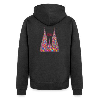 Kölner Dom mit Konfetti Karneval Fasching Köln - Unisex Premium Bio Zip Hoodie - Anthrazit meliert - Hinten - Nico (187cm)