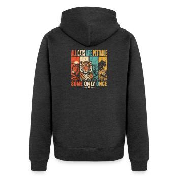 Alle Katzen sind streichelbar, manche nur einmal lustige Katze - Unisex Premium Bio Zip Hoodie - Anthrazit meliert - Hinten - Nico (187cm)