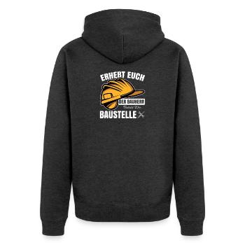 Erhebt Euch - Der Bauherr Betritt die Baustelle - Unisex Premium Bio Zip Hoodie - Anthrazit meliert - Hinten - Nico (187cm)