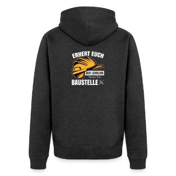 Erhebt Euch - Der Lehrling Betritt die Baustelle - Unisex Premium Bio Zip Hoodie - Anthrazit meliert - Hinten - Nico (187cm)