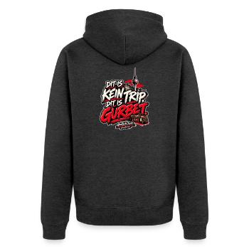 Dit is kein Trip. Dit is Gurbet. – Berlin - Unisex Premium Bio Zip Hoodie - Anthrazit meliert - Hinten - Nico (187cm)