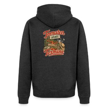 Tomaten statt Termine Tomatengärtner  - Unisex Premium Bio Zip Hoodie - Anthrazit meliert - Hinten - Nico (187cm)