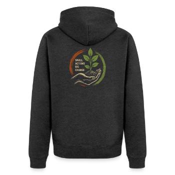 Kleine Aktionen Große Veränderung - Unisex Premium Bio Zip Hoodie - Anthrazit meliert - Hinten - Nico (187cm)