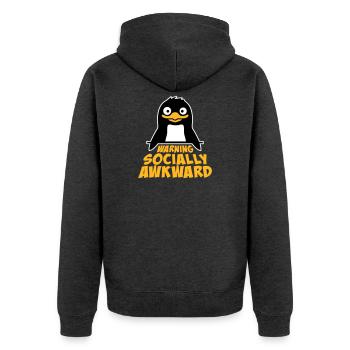 Pinguin Warning Socially Awkward Lustig Unbeholfen - Unisex Premium Bio Zip Hoodie - Anthrazit meliert - Hinten - Nico (187cm)
