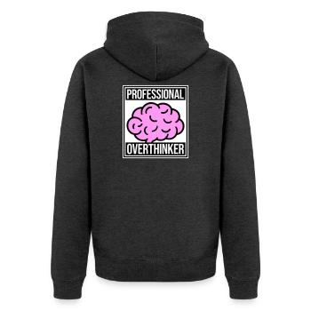 Professional Overthinker Lustig Grübeln Angst Logo - Unisex Premium Bio Zip Hoodie - Anthrazit meliert - Hinten - Nico (187cm)