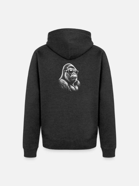 Gorilla mit Sonnenbrille - Unisex Premium Bio Zip Hoodie - Anthrazit meliert