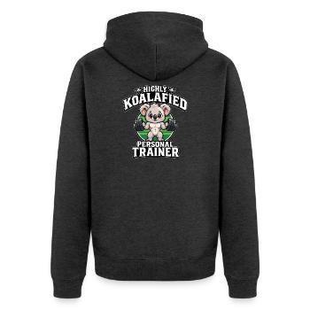 Niedlicher Koala-Fitnesstrainer Fitnesstrainer Kunst - Unisex Premium Bio Zip Hoodie - Anthrazit meliert - Hinten - Nico (187cm)