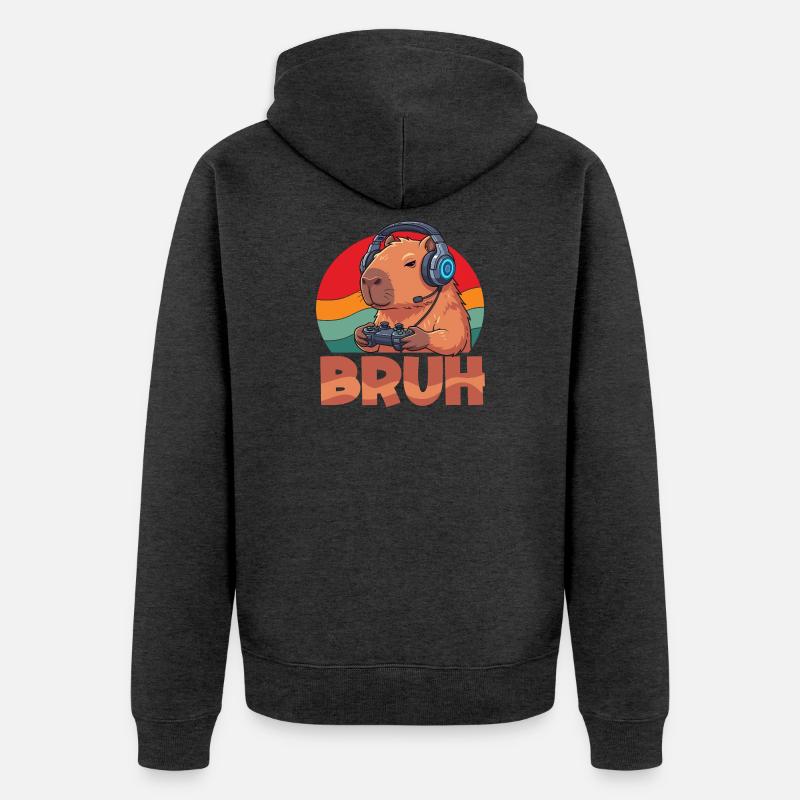 Capybaras Retro Bruh Gaming Mignons - Veste à capuche bio Premium Unisexe - anthracite chiné