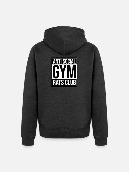 Anti Social Gym Rats Club Lustig Fitness Spruch - Unisex Premium Bio Zip Hoodie - Anthrazit meliert