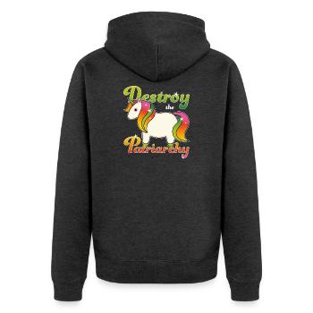 Destroy the Patriarchy - Unisex Premium Bio Zip Hoodie - Anthrazit meliert - Hinten - Nico (187cm)