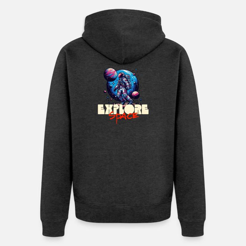Explore Space Astronaut - Unisex Premium Bio Zip Hoodie - Anthrazit meliert
