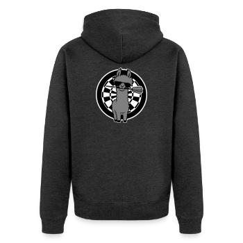 Cooles Lama Dartscheibe Sonnenbrille Dartpfeil Süß - Unisex Premium Bio Zip Hoodie - Anthrazit meliert - Hinten - Nico (187cm)