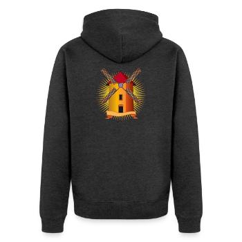goldene Windmühle mit strahlendem Hintergrund - Unisex Premium Bio Zip Hoodie - Anthrazit meliert - Hinten - Nico (187cm)