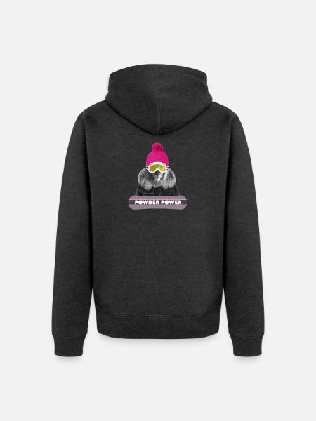 Powder Power Lion – Wintersportski - Unisex Premium Bio Zip Hoodie - Anthrazit meliert