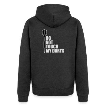 Do Not Touch My Darts Warnung Dartspieler Humor - Unisex Premium Bio Zip Hoodie - Anthrazit meliert - Hinten - Nico (187cm)