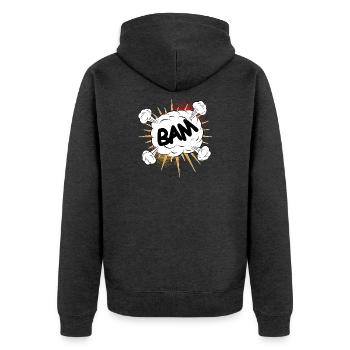 Bam Comic Kampf Wolke für eigene Texte & Motive - Unisex Premium Bio Zip Hoodie - Anthrazit meliert - Hinten - Nico (187cm)