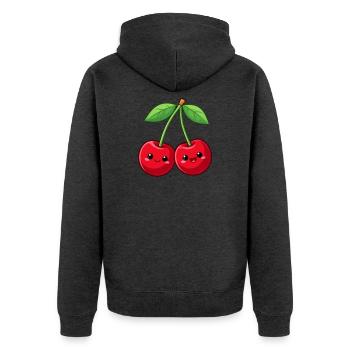 Lustige Kawaii Kirschen Geschenk  - Unisex Premium Bio Zip Hoodie - Anthrazit meliert - Hinten - Nico (187cm)