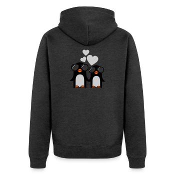 penguins fallen in love - pinguine - Unisex Premium Bio Zip Hoodie - Anthrazit meliert - Hinten - Nico (187cm)