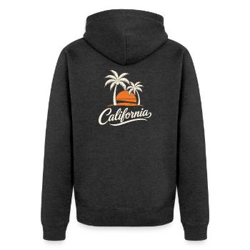 Palm Trees and California Sunset - Unisex Premium Organic Zip Hoodie - heather anthracite - Back - Nico (187cm)