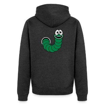Wurm aus dem Loch Motiv - Unisex Premium Bio Zip Hoodie - Anthrazit meliert - Hinten - Nico (187cm)