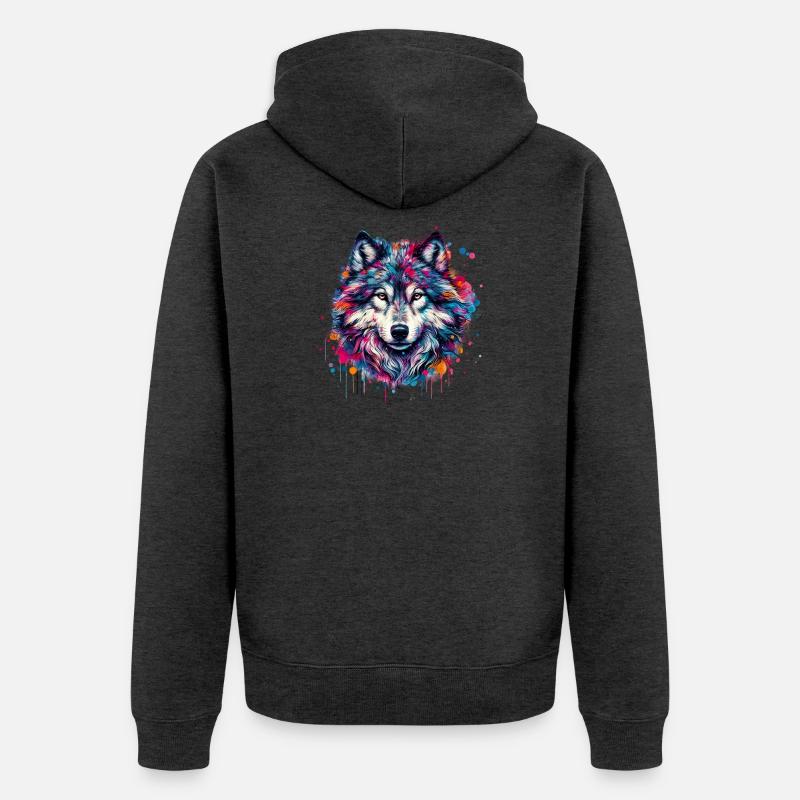 Wolf - Unisex Premium Bio Zip Hoodie - Anthrazit meliert