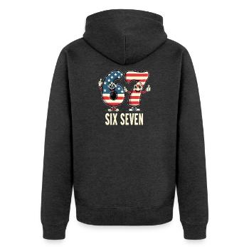 US Flag 67 Memes Six Seven - Unisex Premium Organic Zip Hoodie - heather anthracite - Back - Nico (187cm)