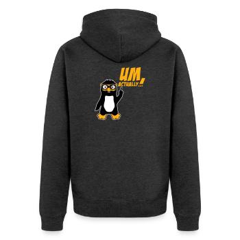 Pinguin Um Actually Lustig Nerd Klugscheißer Logo - Unisex Premium Bio Zip Hoodie - Anthrazit meliert - Hinten - Nico (187cm)