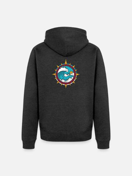 Kühner Comic Hokusai Wellenkompass-Kunst - Unisex Premium Bio Zip Hoodie - Anthrazit meliert