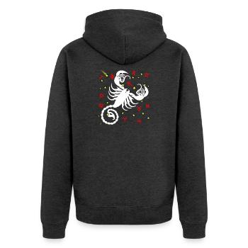 Skorpion-Farbe - Unisex Premium Bio Zip Hoodie - Anthrazit meliert - Hinten - Nico (187cm)