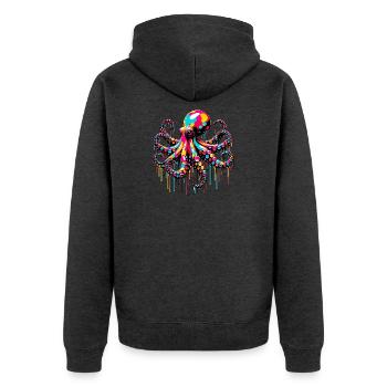 Krake - Unisex Premium Bio Zip Hoodie - Anthrazit meliert - Hinten - Nico (187cm)